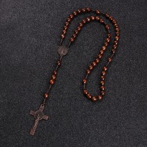 Christ Jesus Wooden Beads Rosary Cross Pendant Chain Necklace Orthodox Praying - £11.83 GBP