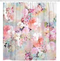 Artsocket Shower Curtain Colorful Flowers Romantic Pink Teal Watercolor Chic Flo - £20.42 GBP
