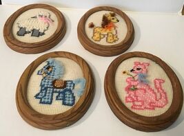 Whimsical Needlepoint Animals Oval Frames (4) - €19,08 EUR