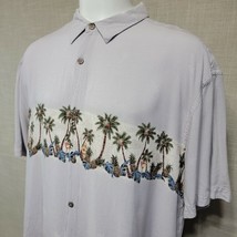 Island Shores Camp Shirt Men Hawaiin Grey Palm Tree Button Up Rayon Size... - £13.10 GBP