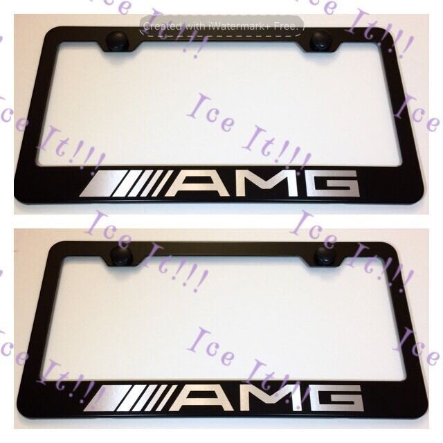 2X "Mercedes" AMG Stainless Steel Black License Plate Frame Rust Free W/ Caps - $23.75