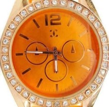 Orange Rhinestone Accents Orange Silicone Band Quartz Watch Analog Wristwatch - £19.45 GBP