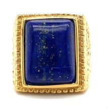 Vintage Sterling Signed 925 BBJ Gold Tone Lapis Lazuli Carved Dome Ring Band 8 - £59.00 GBP