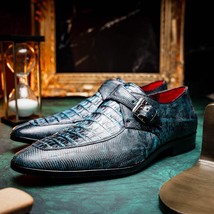 Toluca genuine crocodile and lizard dress monk strap Rustic Blue image 11