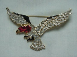 Vintage Gold Tone Eagle Pin Crystals &amp; Enamel Spread Wings Usa - £17.58 GBP