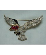 VINTAGE GOLD TONE EAGLE PIN CRYSTALS &amp; ENAMEL SPREAD WINGS USA - £17.58 GBP