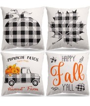 Fall Happy Pumpkin Throw Pillow Covers 18x18 Set of 4 Holiday Pillowcase Decor - £12.79 GBP