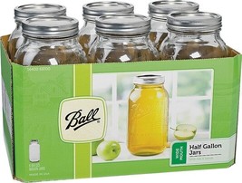 New Ball 68100 Case Of (6) 1/2 Gallon Glass Wide Mouth Mason Canning Jars - £49.74 GBP
