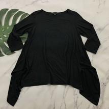 Comfy USA Womens Tunic Top Size S Solid Black 3/4 Sleeve Shark Bite Asymmetric - £21.79 GBP