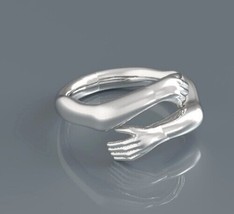 Couple Hug Wedding Engagement Band Ring 14k White Gold Plated - £118.69 GBP