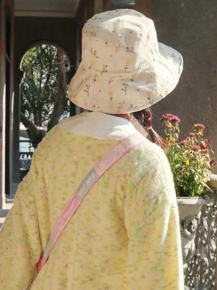 Floral Bucket Hats For Women Drawstring Fishermen Hat Female Foldable Sun - £14.25 GBP