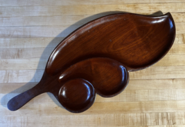 Vintage Monkey Pod Carved Wood Divided Serving Dish Candy Nut Tray 23x9.... - $12.61