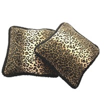 Vintage Pair of 2 Animal Print Leopard Square Decorative Accent Throw Pillows - £20.76 GBP