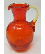 Creamer Pitcher Orange Crackle Glass Mid Century Modern Handmade - $18.95