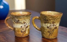 Art Pottery Handcrafted 2-Mugs Brown Greenish Shades Stoneware Tea Coffe... - $78.21
