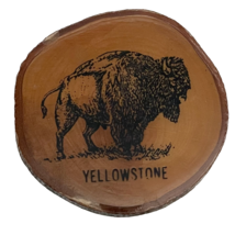 Vintage Yellow Stone Laminated Wood Buffalo Refrigerator Magnet - $15.83