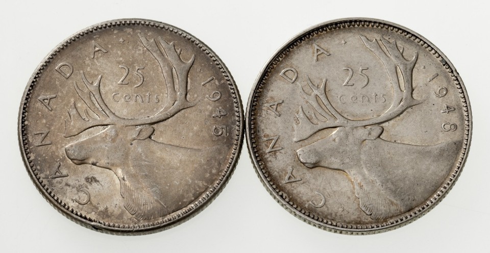 Full of 2 Canada 25 Centimes Coins (1945 25C Au Et 1948) Km 35, 44-
show orig... Item image 2