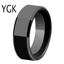 Hot Sales Classic Men&#39;s 8MM Shiny Black Bevel Tungsten Ring Women&#39;s Engagement R - £29.27 GBP