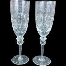 Rogaska Crystal Gallia Pair Champagne Flutes Hand Blown Engraved 8-1/4&quot; - £44.18 GBP
