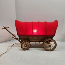 Vintage Wooden Conestoga Red Covered Wagon Table Lamp Works Perfectly TV Top - £38.57 GBP
