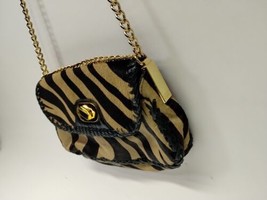 Badgley Mischka Black Leather &amp; Cheetah Animal Print Gold Chain Crossbody Clutch - £79.28 GBP