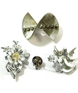 Lot Of 4 Vintage Silver Tone Pins Brooches Angels Flower &amp; Bow w/Rhinest... - €5,84 EUR