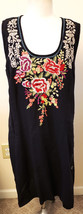 Johnny Was Multicolor Floral Embroidered Sleeveless Dress Sz-XXL Black 100%Linen - $179.98