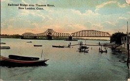 New London Connecticut Vintage Postcard Railroad Bridge over Thames River Boats - £7.84 GBP