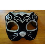 KITTY MASQUERADE COVER MASK SALES Felt Black &amp; Hot Silver Party Cat Face... - $14.02 CAD