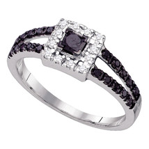 14k White Gold Princess Black Color Enhanced Diamond Wedding Engagement Ring 1/2 - £270.18 GBP