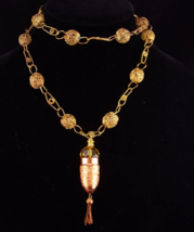 Victorian Necklace / antique fob chain / Thimble holder / Citrine glass  - £184.85 GBP