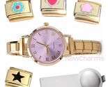 Pink Italian Charm Watch Gold Bracelet Jewelry &amp; Tool &amp; Stainless Steel ... - $20.67