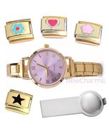 Pink Italian Charm Watch Gold Bracelet Jewelry &amp; Tool &amp; Stainless Steel ... - $20.67