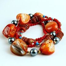 Vintage Necklace Orange Shells and Abalone Beads Fashion Jewelry image 3