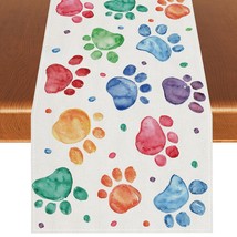 Linen Watercolor Colorful Paw Prints Table Runner Happy Birthday Tablecl... - £13.79 GBP