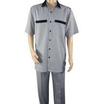 Men 2pc Walking Leisure Suit Short Sleeves DREAMS 263-00 Black white Salt pepper image 2