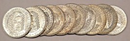 GERMANY LOT OF 10 EACH 5 MARK SILVER UNC COINS 1966 D LEIBNIZ BU UNC GRE... - $279.97