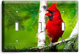 Red Cardinal Bird Pine Tree Nature 3 Gang Light Switch Wall Plate Home Art Decor - £16.06 GBP