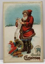 Joyful  Christmas Santa Claus Reading List of Names Embossed c1910 Postcard F17 - £13.30 GBP