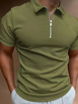 Men&#39;s Full Size Zip Collar Short Sleeve Polo Plus Size - $18.44