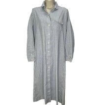 Vintage LL Bean Womens Shift Shirt Dress Size 12 Blue Seersucker Stripe 3/4 slv - £39.52 GBP