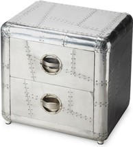 Chairside Chest Side Table Distressed Metalworks Polished Gray Stainless Steel - £812.66 GBP