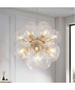 Gold Bubble Ball Swirled Chandelier, 12-Light Bubble Clear Glass Chandel... - $200.89