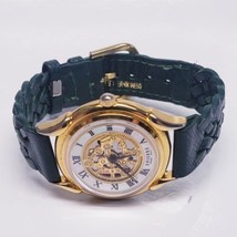 Super Cute Women&#39;s Gold Tone Bezel Steampunk Watch Genuine Leather Green... - $19.69