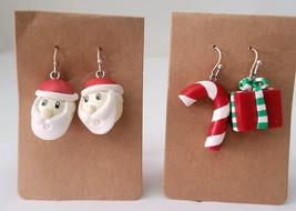 Two Pair of Dangle Earrings 1&quot; to 1.25&quot; Santa - Candy Cane - Gift Box - £6.87 GBP