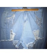 New Cut off shorts denim beads Crystals Fringe and distressed Front &amp; Ba... - €14,02 EUR