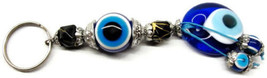 Keychain Keyring Blue Black White Glass Silver Tone Accents - £11.85 GBP