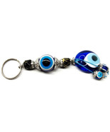 Keychain Keyring Blue Black White Glass Silver Tone Accents - £11.66 GBP