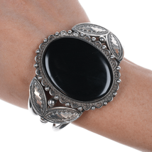 6.25&quot; 40&#39;s-50&#39;s Navajo Twisted and stamped silver cuff bracelet with onyx - $495.00