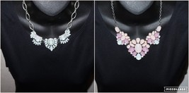 2x Necklace Lot Blue Purple Pink Rhinestone Pastel Teardrop Aurora Borealis - $16.15